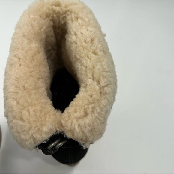 UGG Australia Carnegie Studded Wood Stacked Sheepskin Sherpa Black Booties Sz 7 - Picture 9 of 12